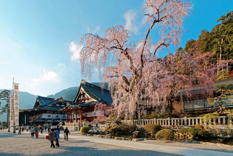 Japan: Der Kuon-ji Tempel ist eine buddhistische Stätte am Berg Minobu-san in Japan.