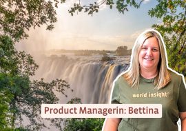 Product Managerin Bettina vor den Victoriafällen